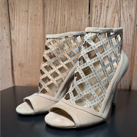 MICHAEL Michael Kors Shoes - MICHAEL Michael Kors Yvonne Open-Toe Booties Khaki Suede Size 7M